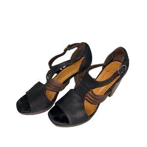 Coclico Women Fatima Platform Heels Sandals Size 8.5 Brown Black Leather Classic